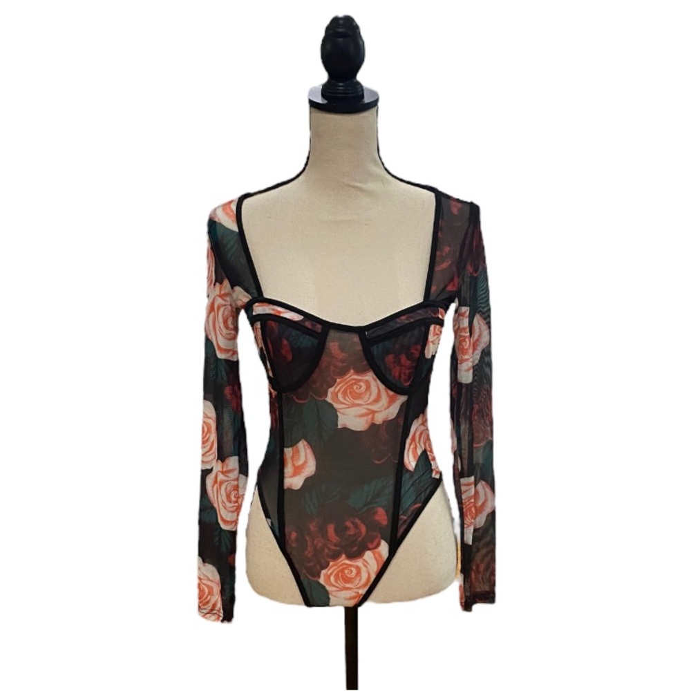 Rose Print Corset Bodice Bodysuit - Picture 1 of 2